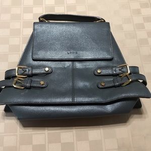 Lodis Gray Blue Smooth Leather Slim Side Women Purse 10‎ X 12.5”.